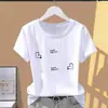 Camiseta Casual de Alta Qualidade com Estampa de Letras, Manga Curta para Mulheres, Verão, Gola Redonda, Solta e Versátil, Top da Moda Estilo Mãe