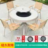 Mesa de Barbacoa del Patio Familiar Moe, Mesas y Sillas de Plástico y Madera para Jardín al Aire Libre, Parrilla de Carbón y Eléctrica Comercial para Exteriores, Ocio al Aire Libre de Madera Maciza
