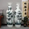 Jingdezhen Porcelana Azul y Blanca Pintada a Mano Bambú Paz Cerámica de Pie Gran Jarrón Hotel Apertura de Empresa Regalo de Inauguración Adornos