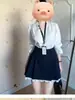 Falda corta de estilo universitario, línea A, plisada, para mujer, primavera/verano, de cintura alta, versátil, azul marino, ribete de encaje, talla grande