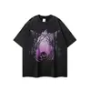 Camiseta Estampada Spoof Lavada Desgastada Manga Curta Estilo de Rua Americano para Homens e Mulheres, Estilo Chinês Vintage, Estilo Preguiçoso Meia-Manga Básica de Algodão