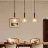 Lámpara Colgante de Restaurante Estilo Vintage Nuevo 2026, Lámpara Colgante de Tres Cabezas Forma de OVNI para Sala de Café, Lámpara de Mesita de Noche para Dormitorio Color Nogal