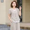 Conjunto de verão elegante e estiloso para mães, modelo novo 2026, conjunto de duas peças de camiseta de manga curta de verão plus size para mulheres de meia-idade e idosas