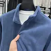 Jaqueta de fleece masculina, fleece dupla face, cor sólida, moletom de abertura frontal, jaqueta de inverno masculina quente e casual com gola alta