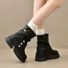 Botines occidentales arrugados apilados para mujer otoño invierno suela de plataforma gruesa antideslizante remaches multimetálicos botines de cuero retro de media pantorrilla para mujer