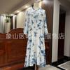 Atacado do Fabricante Novo Estilo Artístico Retrô Temperamento Estilo Étnico Manga Três Quartos Vestido Longo Tie-Dye Manga Atacado