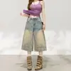 Shorts de Mezclilla Retro Americano de Siete Puntos para Mujer 2026 Verano Nuevo Estilo Moderno Versátil Talla Grande Sueltos Cintura Alta Pierna Ancha Capris