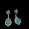 Traje de calcedonia misteriosa azul marino con incrustaciones plateadas, pendientes de ágata azul cielo, pulsera, vestido de noche, juego de jade de cuatro piezas