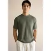 Camiseta de punto calado horizontal de lino Lyocell para hombre, verano 2026, estilo 'old money', top casual fresco y absorbente de humedad, ropa de hombre