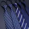 Corbata con cremallera formal de negocios para hombre, Corbata perezosa negra a rayas azules ajustada para novio, Fácil de poner y quitar