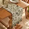 Caminho de Mesa Transfronteiriço Estilo Chinês Novo com Flores e Pássaros e Franjas, Caminho de Mesa para Mesa de Jantar, Mesa de Centro de Sala de Estar, Pano Decorativo para Rack de TV, Caminho de Mesa para Casa