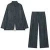 2026 Novo Conjunto de Moda Feminina Estilo Europeu e Americano: Blazer de Linho Listrado + Calça Casual para Comércio Exterior Transfronteiriço