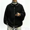 Cárdigan de punto con cuello alto para hombre, cierre de cremallera, suéter grueso de punto trenzado para otoño/invierno con ribete de contraste, disponible en stock