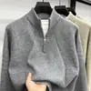 Suéter Tricô Masculino para Outono e Inverno, Transmitido ao Vivo, com Gola Alta Meio Zíper, Jacquard Vintage, Cor Sólida, Versátil e Casual para Homens