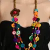 Colar Elegante Fashion Estilo Étnico Exagerado Colorido Boêmio Europeu e Americano Colar de Contas Artesanal com Contas de Madeira e Casca de Coco para Mulheres