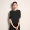 Suéter premium de cashmere sem costura para mulheres, camisa base tricotada, gola redonda, mangas curtas, corte solto, afina a silhueta, top de camada interna