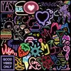 Una colección de varios pegatinas de neón de colores para decoración DIY de graffiti de dibujos animados retro americanos en maletas, cuadernos y patinetas