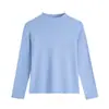 Camiseta de manga larga con cuello semi-alto de color macarrón, hombros normales, estilo coreano, top simple para capas interiores, corte ajustado, camiseta base favorecedora para mujer