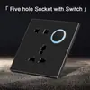 86 enchufe universal británico interruptor de reinicio de botón grande enchufe de cinco orificios negro esmerilado lujo ligero con indicador LED