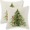 Funda de Almohada Navideña Nueva Coche Pino Copo de Nieve Bola de Navidad Estampado de Lino Decoración de Habitación Cojín de Sofá