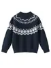 Suéter de tricô de cashmere infantil, unissex, espessado, com um elegante padrão Fair Isle, um novo design outono/inverno e uma base de tricô jacquard.
