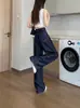 Calça Jeans Wide Leg Azul Escuro para Mulheres, Estilo Fino de Outono 2025 Nova Solta Preguiçosa Emagrecedora Reta Comprida