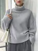 Nueva Colección Otoño/Invierno 2026: Suéter de cuello alto, corte relajado, para mujer, holgado, de punto liso, top versátil y cálido