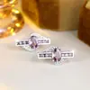 Pendientes de Diamante Blanco con Borde de Diamante Morado Ovalado Transfronterizos Moda Europea y Americana Lujo Ligero Diseño de Nicho Joyería de Alta Gama para Mujeres