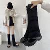 2022 novo estilo dark flip-toe plataforma calças jeans tubo sandálias femininas nicho bota cano alto de bico aberto