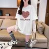 Playera de Algodón Puro Ins Sal Corazón Graffiti Falso de Dos Piezas para Mujer Nicho Hermoso Encaje Empalmado Holgada Cubre Vientre Top