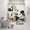 Venta caliente transfronteriza directo de fábrica Mickey estampado digital poliéster impermeable a prueba de moho cortina de ducha cortina de baño de cuatro piezas