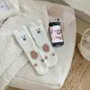Calcetines de Coral Fleece para Mujer con Gato Bordado, Calcetines Gruesos para el Suelo, Calcetines de Dormir para Mujer, de Caña Media, para Casa, Dibujos Animados, Calcetines de Maternidad