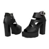 Sandalias de tacón alto de tacón cuadrado de verano, nuevas sandalias de punta abierta estilo europeo y americano, plataforma impermeable, suela de goma, antideslizantes, zapatos de mujer transfronterizos