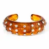 Pulsera de resina tachonada más vendida transfronteriza para mujer, pulsera circular abierta personalizada estilo punk con degradado de ámbar