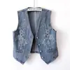 Chaleco Vaquero Bordado Floral de Cuello V Retro Europeo para Mujer 2026 Nuevo Chaleco Casual sin Mangas de Primavera y Otoño