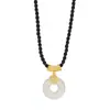 Prata Esterlina S925 Novo Estilo Chinês Nuvem Auspiciosa Fivela de Segurança Corda Trançada Pingente Tendência Nacional Caractere da Fortuna Donut de Calcedônia Corrente para Suéter