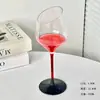 Taça de Vinho Preta com Listras Vermelhas Estilo Francês, Taça Inclinada para Champagne, Taça para Vinho Tinto, Taça Criativa de Grande Capacidade