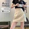 Falda Larga de Mezclilla con Abertura de Cintura Alta para Mujer Otoño Alta 170 Delgado Cubre Cadera Falda de Cadera Línea A