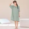 Vestido Soyi de Algodão e Seda 2026 Novo Gola Redonda Manga Curta de Viscose Roupa de Casa Feminina Tamanho Grande Vestido Soltinho Pijama