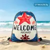Mochila con cordón de terciopelo, bolsa con cordón estilo mochila, personalizada, transfronteriza, Amazon, patrón de estilo náutico impreso, bolsa de almacenamiento de viaje