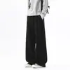Calça masculina branca e cinza, de tecido pesado, corte relaxed, perna curva, joggers casuais largos da moda de outono, calça esportiva longa desconstruída