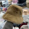Moda Europeia e Americana Imitação de Pele de Coelho Chapéu de Pescador Simples Inverno Quente e à Prova de Frio Pelúcia Aba Larga Chapéu Balde Atacado