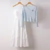 Traje de Vestido Blanco con Tirantes de Punto y Cárdigan para Mujer, Nuevo Diseño Primavera 2025, Traje con Efecto Adelgazante