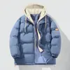 Chaqueta con capucha para hombre de talla grande, estilo dos piezas falsas, abrigo de algodón suelto casual, chaqueta acolchada gruesa de moda para pareja