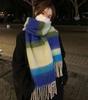 Bufanda de Mohair a Rayas Coloridas Estilo Coreano 2024 para Mujer en Otoño e Invierno Chal Bufanda Cálido Versátil de Alta Gama