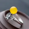Anillo de plata Nafoge al por mayor incrustado con calcedonia amarilla natural anillo de plata de ley 990 anillo de plata abierto retro hecho a mano