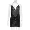Vestido metálico AYJ de venta caliente transfronteriza para discoteca europea, escote pronunciado, espalda descubierta, tirantes de cadena, escote en V profundo, sexy y seductor
