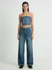Pantalones de Jean para Mujer de Pierna Ancha, Arrugados, de Tiro Alto, Estilo Vintage Europeo y Americano, Desgastados, Corte Recto Adelgazante, Versátiles y con Caída