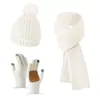Conjunto de três peças de alta qualidade para o inverno: gorro, cachecol e luvas, de tricô grosso, com forro de fleece quente e antiderrapante, compatível com tela de toque