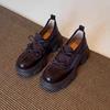 Sapatos Mocassins Retro de Salto Grosso para Aumentar a Altura para Mulheres, Novo Estilo Outono e Inverno 2026, Sapatos Individuais Elegantes Casuais estilo Ballet com Laço e Corte Profundo